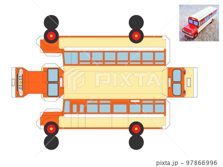 ボンネットバス　紙工作展開図　橙 97866996