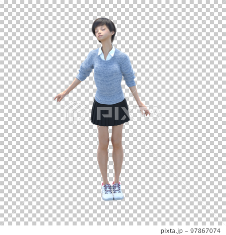 High school girl posing perming3DCG illustration material 97867074