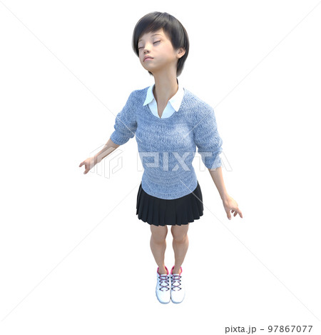 ポーズする女子高生　perming3DCG イラスト素材 97867077