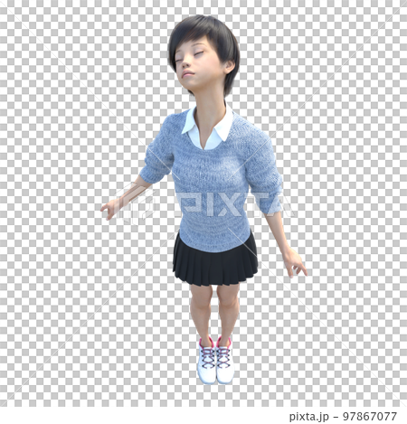 ポーズする女子高生　perming3DCG イラスト素材 97867077