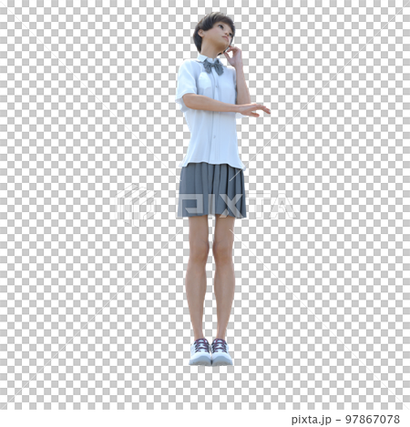 High school girl posing perming3DCG illustration material 97867078