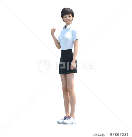 ポーズする女子高生　perming3DCG イラスト素材 97867081