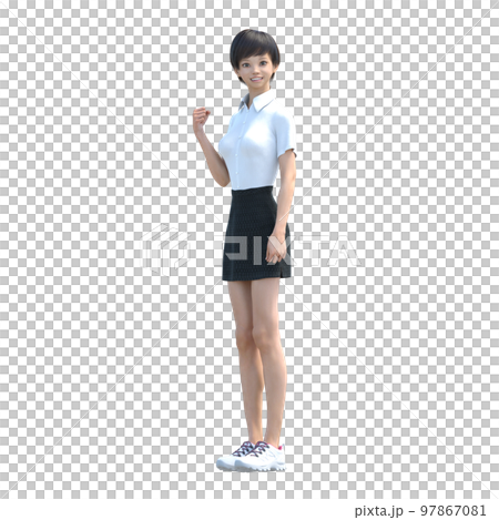 High school girl posing perming3DCG illustration material 97867081