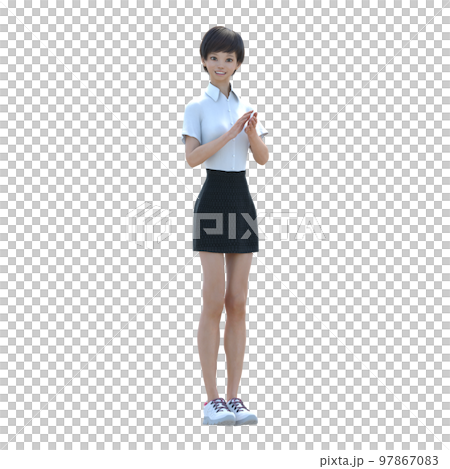 High school girl posing perming3DCG illustration material 97867083