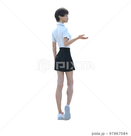 ポーズする女子高生　perming3DCG イラスト素材 97867084