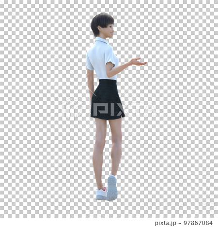 ポーズする女子高生　perming3DCG イラスト素材 97867084