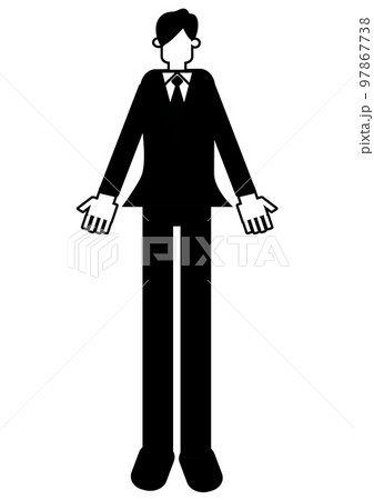 スーツ姿の男性　全身　白黒　顔なし 97867738