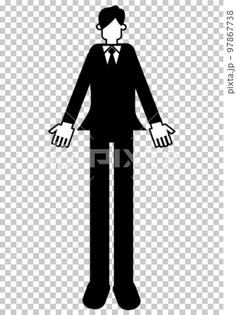 スーツ姿の男性　全身　白黒　顔なし 97867738
