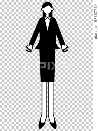 スーツ姿の女性　全身　白黒　顔なし 97867739