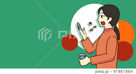 薬を飲む女性（横長、背景あり） 97867869