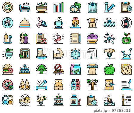 Nutritionist icons set. Outline set of Nutritionist vector icons thin line color flat on white Nutritionist icons set. Outline set of Nutritionist vector icons thin line color flat on white 97868381