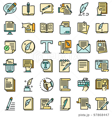 Copywriter icons set. Outline set of copywriter vector icons thin line color flat on white 97868447