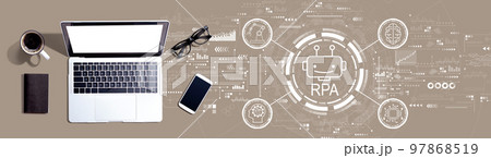 Robotic Process Automation theme with a laptop computer Robotic Process Automation theme with a laptop computer 97868519