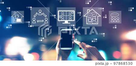 Online meeting theme with city lights at night Online meeting theme with city lights at night 97868530