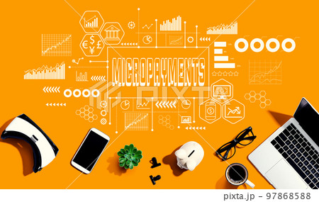Micropayments theme with electronic gadgets and office supplies 97868588