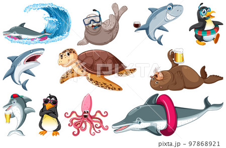 Set of various sea animals cartoon characters 97868921