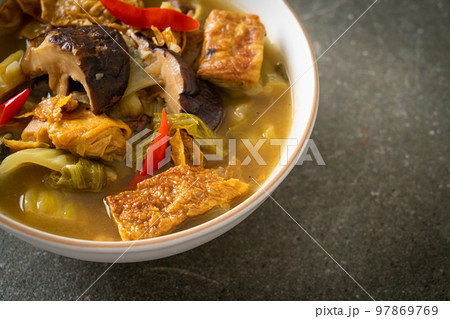 boiled pickled cabbage and bitter gourd soup 97869769