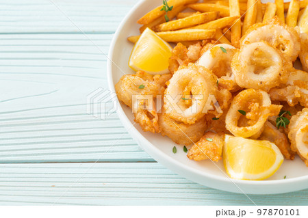calamari - fried squid or octopus with fries calamari - fried squid or octopus with fries 97870101