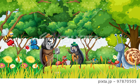 Nature scene with cartoon insects Nature scene with cartoon insects 97870505