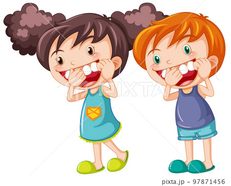 Cute kids cartoon character flossing teeth 97871456