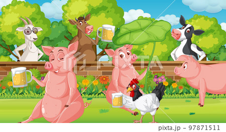 Farm background with happy animals 97871511