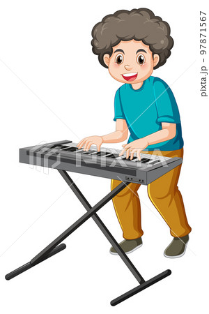 Boy playing electric keyboard piano vector 97871567