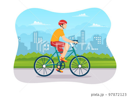 Mountain Biking Illustration with Cycling Down the Mountains for Sports, Leisure and Healthy Lifestyle in Flat Cartoon Hand Drawn Templates 97872123