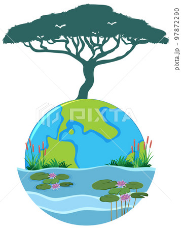 Tree on earth globe on white background 97872290