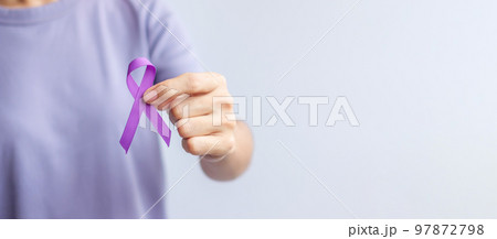 purple ribbon for cancer day, lupus, Pancreatic, Esophageal, Testicular cancer, world Alzheimer, epilepsy, Sarcoidosis, Fibromyalgia and domestic violence Awareness month concepts purple ribbon for cancer day, lupus, Pancreatic, Esophageal, Testicular cancer, world Alzheimer, epilepsy, Sarcoidosis, Fibromyalgia and domestic violence Awareness month concepts 97872798