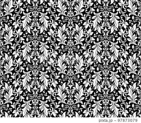 Floral pattern. Vintage wallpaper in the Baroque style. Seamless vector background. White and black ornament for fabric, wallpaper, packaging. Ornate Damask flower ornament 97873079