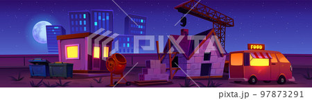 House construction site night cityscape background 97873291