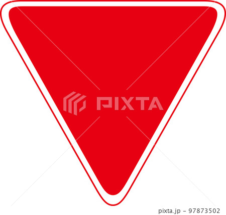 アイコン　マーク　交通　標識　交通標識　指示標識　警戒標識　逆三角形　赤色　フレーム 97873502