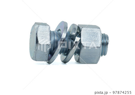 Galvanized bolt, nut with flat and spring nut washers 97874255