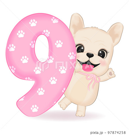 Cute French Bulldog and number 9 97874258