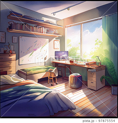 水彩画　学生の部屋　AI画像 97875554