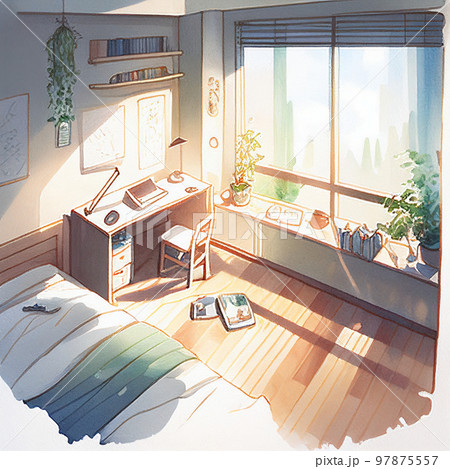 水彩画　学生の部屋　AI画像 97875557