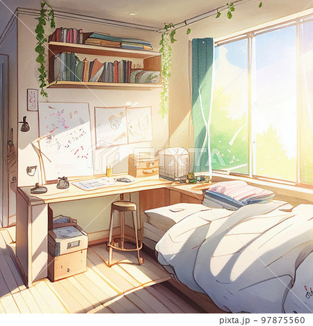 水彩画 学生の部屋 AI画像 水彩画 学生の部屋 AI画像 97875560