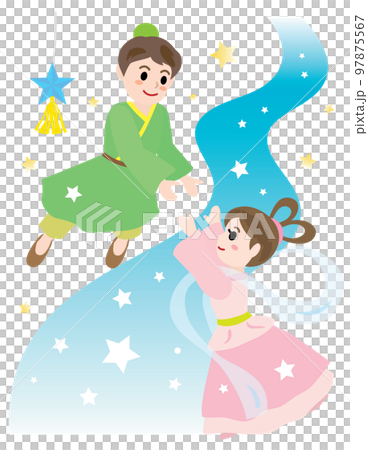 七夕の夜に天の川で会う織姫と彦星 97875567