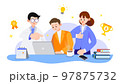 Team working on a project in the office with elements. Group of people working to success.Vector illustration.Business Team  discussing ideas, Presentations and project 97875732