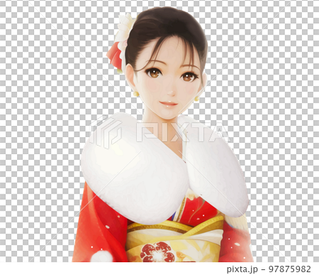 和服/振袖/成人儀式/日式服裝女插畫 和服/振袖/成人儀式/日式服裝女插畫 97875982