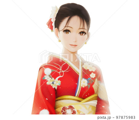 着物/振袖/成人式/和服の女性イラスト 着物/振袖/成人式/和服の女性イラスト 97875983