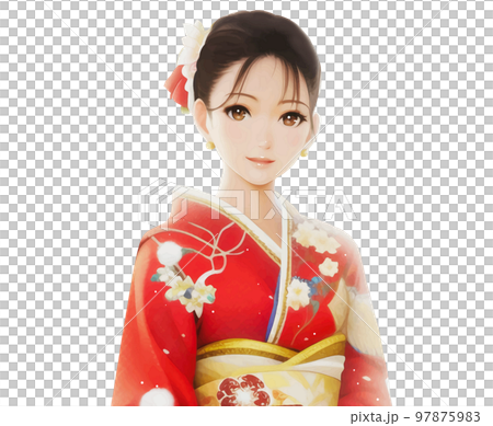 着物/振袖/成人式/和服の女性イラスト 着物/振袖/成人式/和服の女性イラスト 97875983