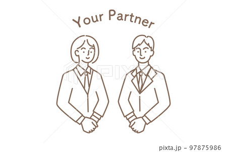 微笑む男性社員と女性社員の線画イラスト 微笑む男性社員と女性社員の線画イラスト 97875986