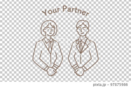 微笑む男性社員と女性社員の線画イラスト 微笑む男性社員と女性社員の線画イラスト 97875986