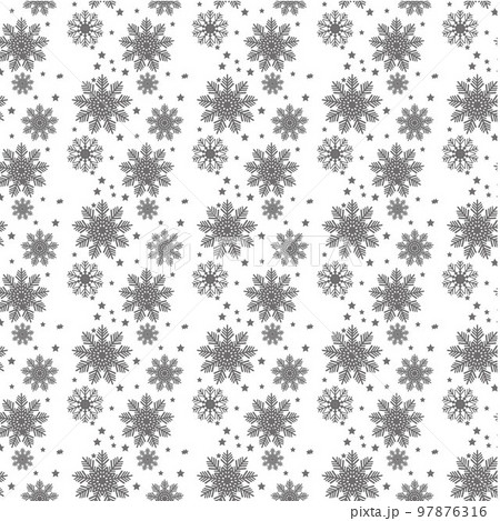 Christmas, new year seamless pattern, snowflakes line illustration. Vector icons of winter holidays, cold season snowfall. Celebration party black white repeated background. 97876316