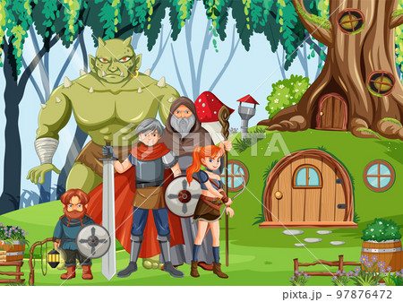 Enchanted scene with medieval cartoon characters 97876472