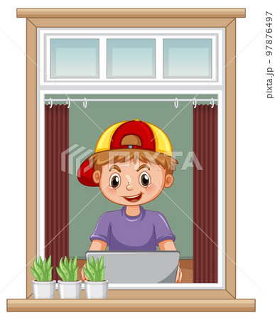 View through the window of a girl browsing internet 97876497