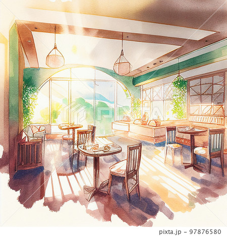 水彩画 山のレストラン AI画像のイラスト素材 [97876580] - PIXTA