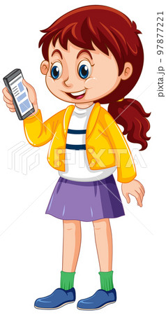 Cartoon girl holding smartphone 97877221