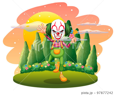 Isolated outdoor scene with clown cartoon characters Isolated outdoor scene with clown cartoon characters 97877242